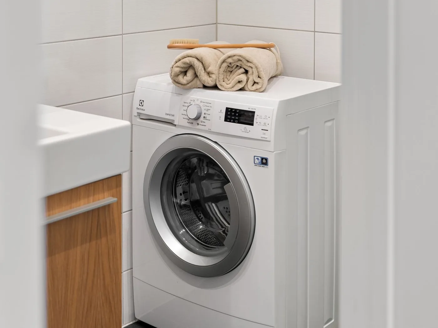 Front-loading washing machine in a domestic laundry